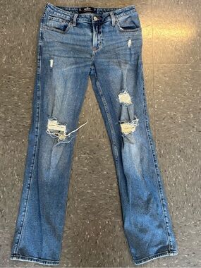 Hollister Women's Distressed Blue Straight-Leg Jeans